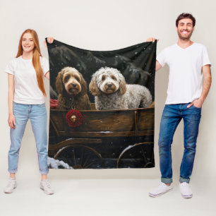Cockapoo Snowy Sleigh Christmas Decor Fleece Blanket