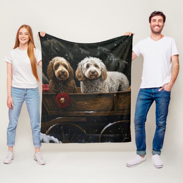 Cockapoo Snowy Sleigh Christmas Decor    Fleece Blanket (In Situ)