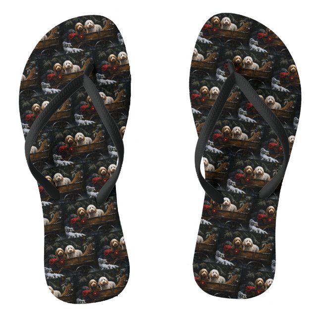 Cockapoo Snowy Sleigh Christmas Decor   Flip Flops (Footbed)