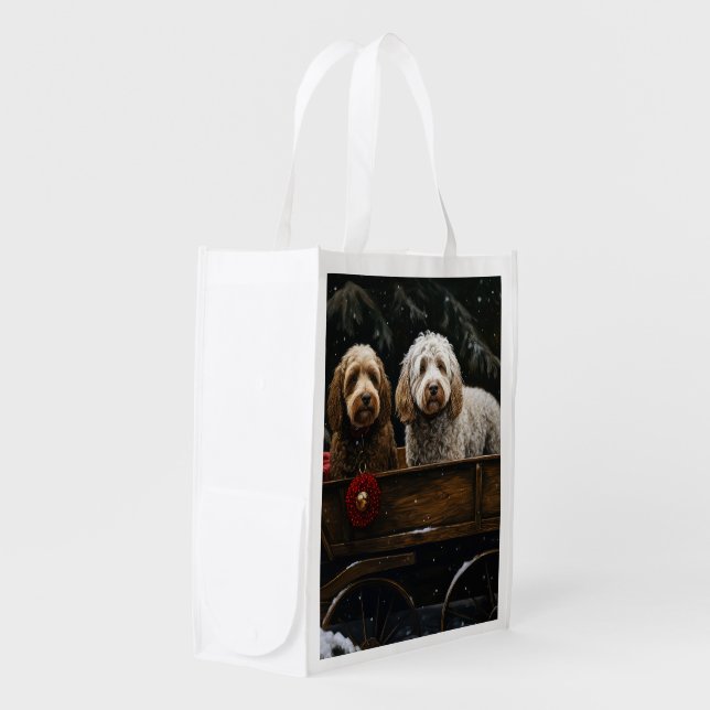 Cockapoo Snowy Sleigh Christmas Decor     Grocery Bag (Front Side)