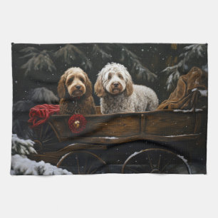 Cockapoo Snowy Sleigh Christmas Decor    Kitchen Towel