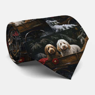 Cockapoo Snowy Sleigh Christmas Decor    Neck Tie