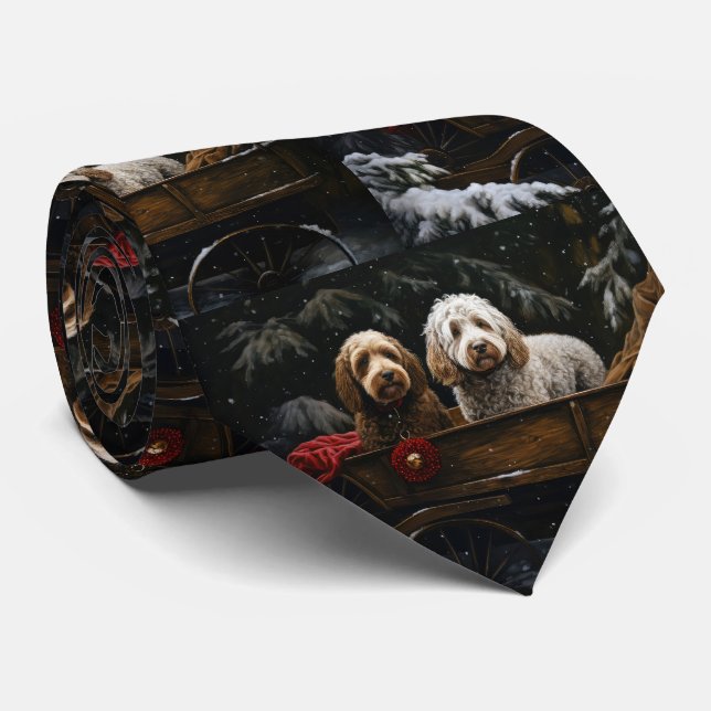 Cockapoo Snowy Sleigh Christmas Decor    Neck Tie (Rolled)
