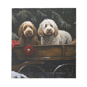 Cockapoo Snowy Sleigh Christmas Decor Notepad