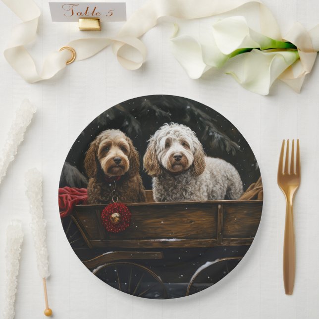 Cockapoo Snowy Sleigh Christmas Decor    Paper Plates (Wedding)