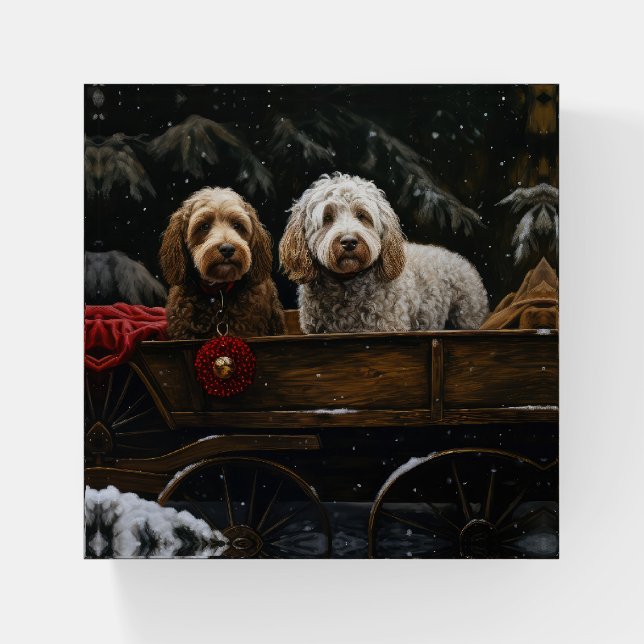Cockapoo Snowy Sleigh Christmas Decor     Paperweight (Front)