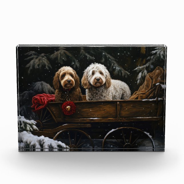 Cockapoo Snowy Sleigh Christmas Decor     Photo Block (Front)