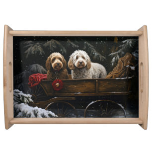 Cockapoo Snowy Sleigh Christmas Decor   Serving Tray