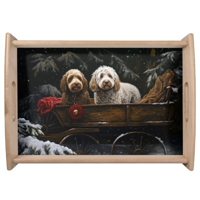 Cockapoo Snowy Sleigh Christmas Decor   Serving Tray (Front)