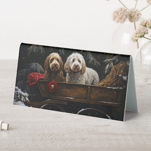 Cockapoo Snowy Sleigh Christmas Decor     Table Tent (In SItu (Table))