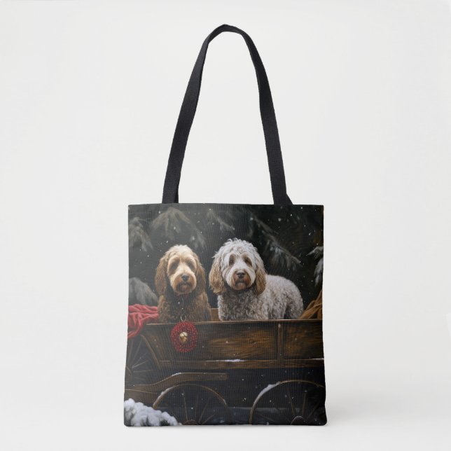 Cockapoo Snowy Sleigh Christmas Decor    Tote Bag (Front)