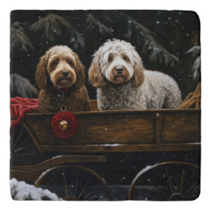 Cockapoo Snowy Sleigh Christmas Decor   Trivet