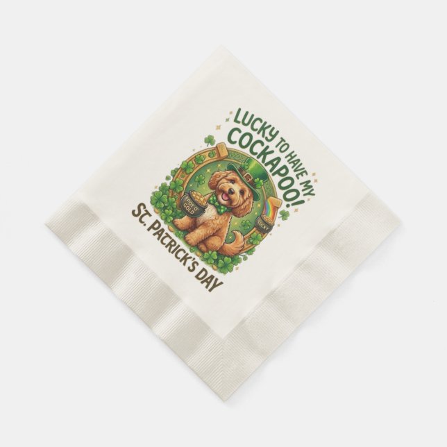 Cockapoo St Patrick's Day Lucky Dog Pot of Gold Napkins (Corner)