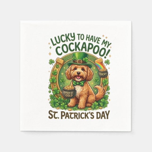 Cockapoo St Patrick's Day Lucky Dog Pot of Gold Napkins (Front)