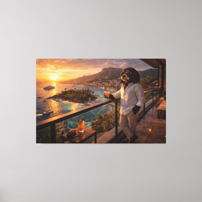 Cockapoo Sunset Canvas Art – Luxury Travel Dog Art (Front)