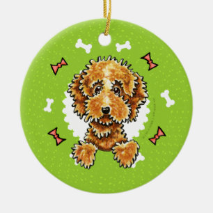 Cockapoo Tan Dog Bones Christmas Wreath Ceramic Ornament