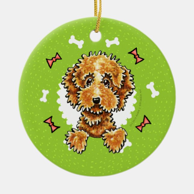 Cockapoo Tan Dog Bones Christmas Wreath Ceramic Ornament (Front)