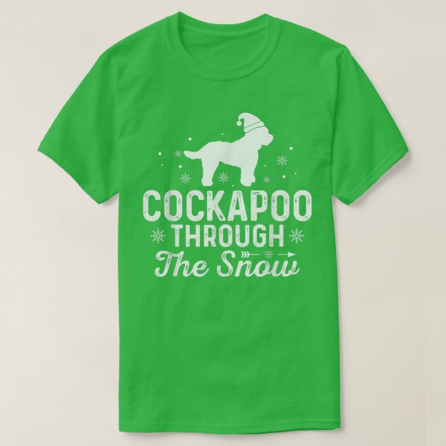 Cockapoo through the snow Funny Christmas New Year T-Shirt (Design Front)
