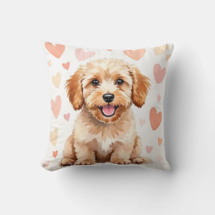 Cockapoo Watercolor Heart Pattern Art Throw Pillow