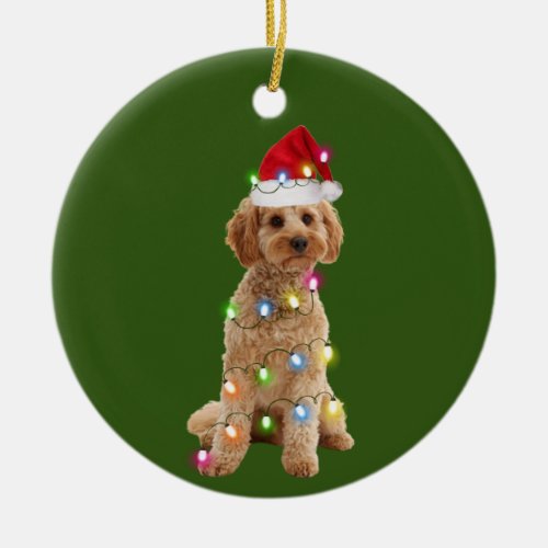 Cockapoo With Christmas Scafts anta Hat Ceramic Ornament