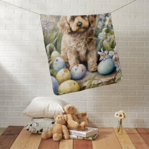 Cockapoo with Easter Eggs Holiday Baby Blanket