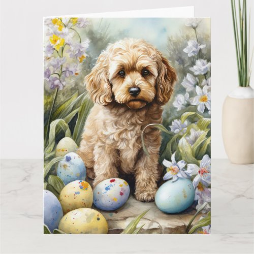 Cockapoo with Easter Eggs Holiday  Card