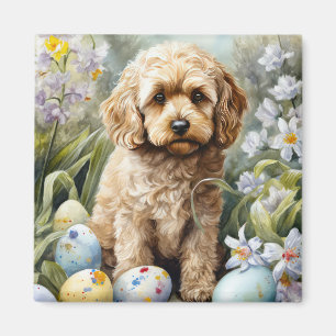 Cockapoo with Easter Eggs Holiday Magnet