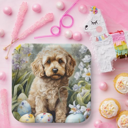 Cockapoo with Easter Eggs Holiday  Paper Plates