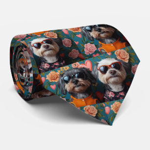 Cockapoo With Heart Roses Valentine's Day Neck Tie