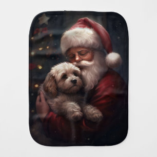 Cockapoo With Santa Claus Festive Christmas Baby Burp Cloth