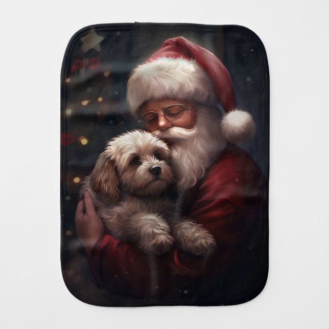 Cockapoo With Santa Claus Festive Christmas  Baby Burp Cloth (Front)