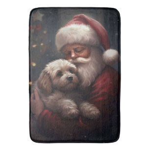 Cockapoo With Santa Claus Festive Christmas Bath Mat