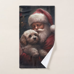 Cockapoo With Santa Claus Festive Christmas Bath Towel Set