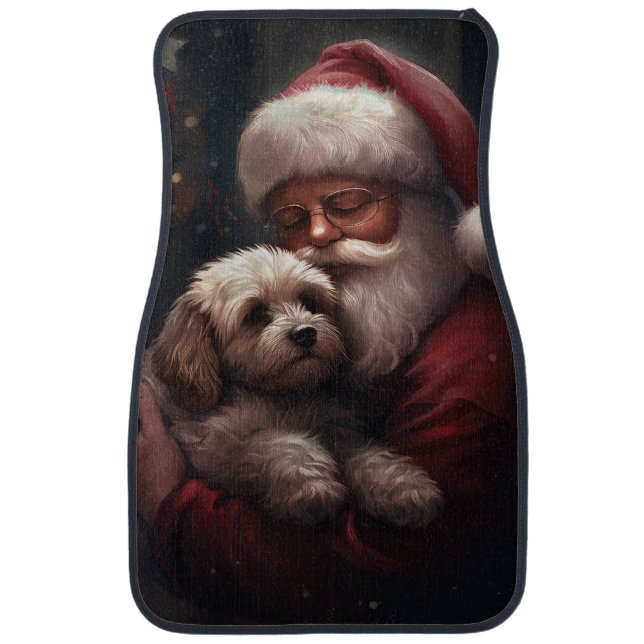 Cockapoo With Santa Claus Festive Christmas  Car Floor Mat (Front)
