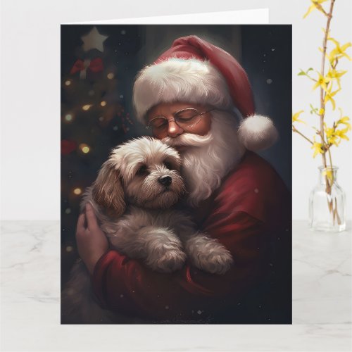 Cockapoo With Santa Claus Festive Christmas  Card