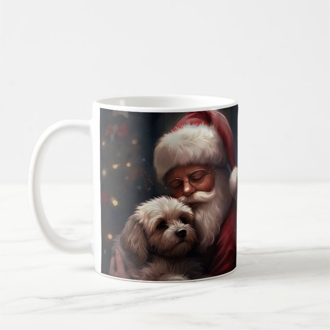 Cockapoo With Santa Claus Festive Christmas  Coffee Mug (Left)