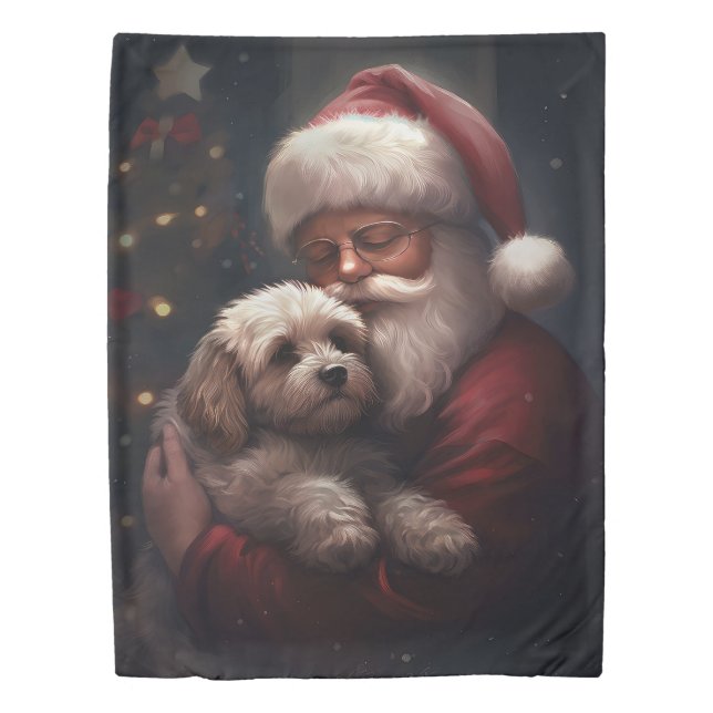 Cockapoo With Santa Claus Festive Christmas  Duvet Cover (Front)