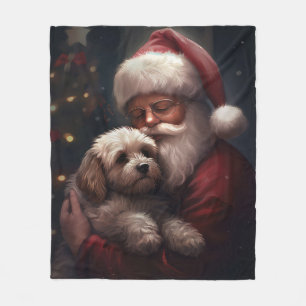 Cockapoo With Santa Claus Festive Christmas  Fleece Blanket