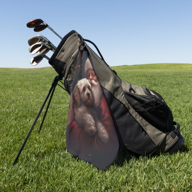 Cockapoo With Santa Claus Festive Christmas  Golf Towel (Green)