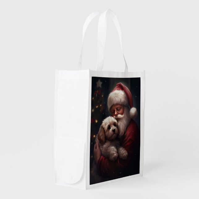 Cockapoo With Santa Claus Festive Christmas  Grocery Bag (Front Side)