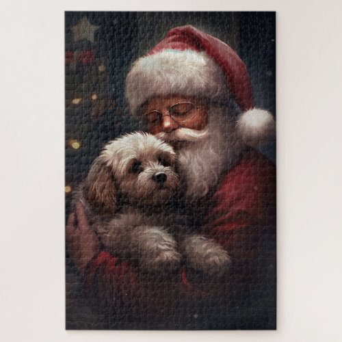 Cockapoo With Santa Claus Festive Christmas  Jigsaw Puzzle