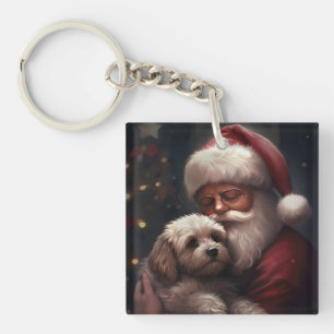 Cockapoo With Santa Claus Festive Christmas  Keychain
