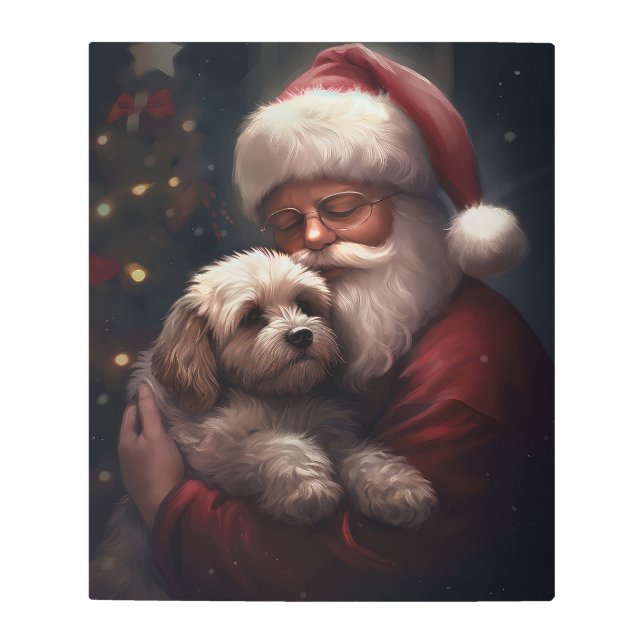 Cockapoo With Santa Claus Festive Christmas  Metal Print (Front)