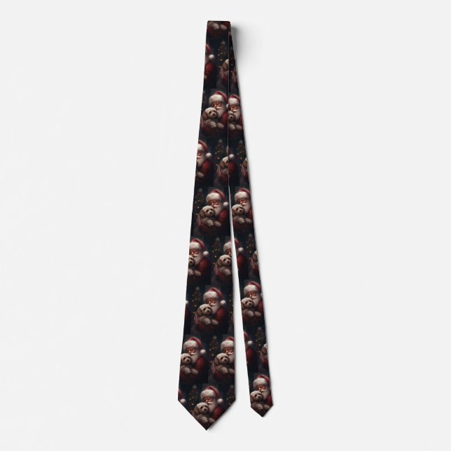 Cockapoo With Santa Claus Festive Christmas  Neck Tie (Front)