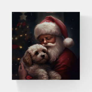 Cockapoo With Santa Claus Festive Christmas Paperweight