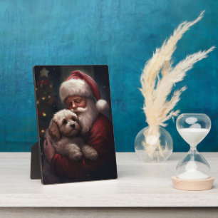 Cockapoo With Santa Claus Festive Christmas Plaque