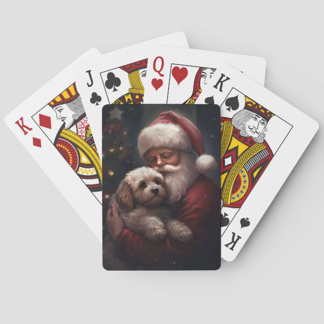 Cockapoo With Santa Claus Festive Christmas  Poker Cards (Back)