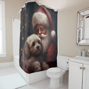 Cockapoo With Santa Claus Festive Christmas  Shower Curtain
