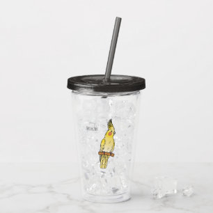 cockatiel bird cartoon illustration acrylic tumbler