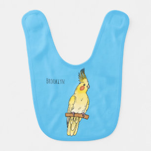 Cockatiel bird cartoon illustration baby bib